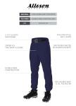 Alleson Athletic Boys Youth Elastic Bottom Baseball Pants, Navy, Large