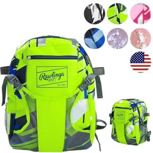 Rawlings | REMIX Backpack Equipment Bag | T-Ball & Youth Baseball / Softball | Green