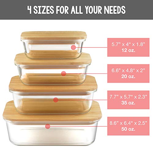 4 Glass Food Storage Containers with Bamboo Lids
