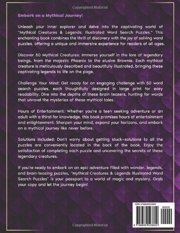 Mythical Creatures Illustrated Word Search Puzzles