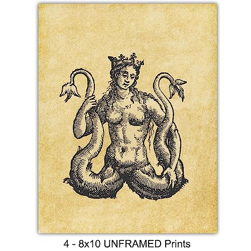 Gothic Mythical Creatures Wall Art Prints Set