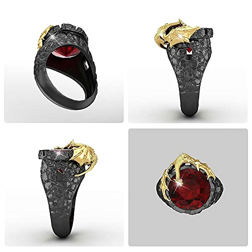 3D Dragon Ring with Red Crystal Inlay