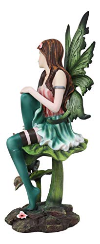 Gaia Pixie Fairy with Green Wyrmling Dragon Statue
