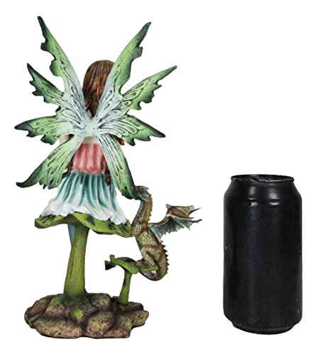 Gaia Pixie Fairy with Green Wyrmling Dragon Statue