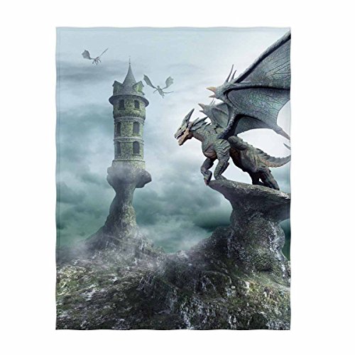 Dragon & Castle Print Soft Mythical Throw Blanket