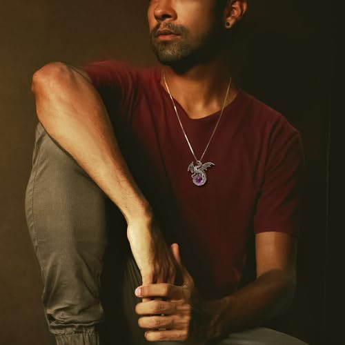 Amethyst Dragon Pendant Necklace for Men and Women