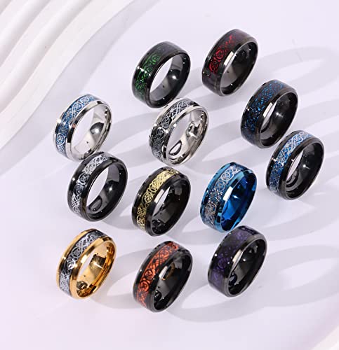 Celtic Dragon Inlay Stainless Steel Ring Set