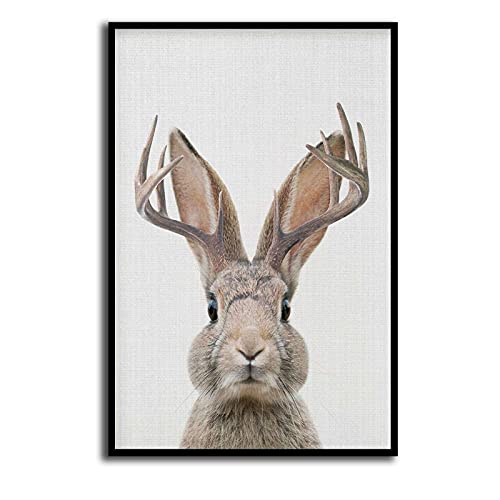 Framed Jackalope Wall Art - Mythical Rabbit Decor