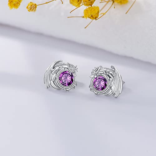 Sterling Silver Dragon Birthstone Stud Earrings