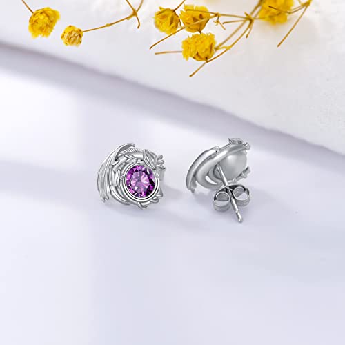 Sterling Silver Dragon Birthstone Stud Earrings