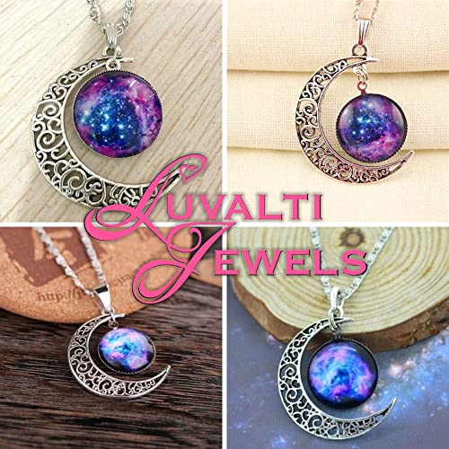 Cosmic Moon Pendant Necklace - Purple Glass