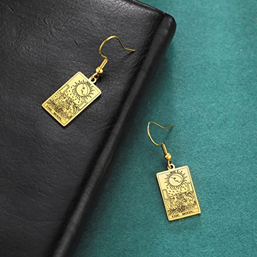 Moon Phase Tarot Card Dangle Earrings in Gold