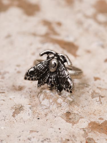 Witchy Crescent Moon Moth Adjustable Ring