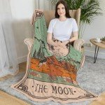 Moon Tarot Card Throw Blanket - Boho Wolf Design