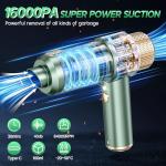 JONYJ Handheld Car Vacuum Cleaner, 16000PA Hand Held Vacuum Portable Cordless, 2 in 1 Air Duster and Vacuum Cleaner with LED Light, Multi-Nozzles, 120W High Power Mini Vacuum for Home, Pet, Office