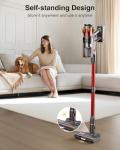 Cordless Vacuum Cleaner, 650W 55KPa 70Mins Vacuum Cleaners for Home, Self-Standing Stick Vacuum with Anti-Tangle Brush & OLED Touch Screen, Vacuum Cleaner for Hardwood Floors,Carpet,Pet Hair,Car (Red)