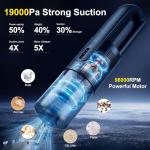 VIPDIGI Handheld Vacuum Cordless, 5-in-1 Car Vacuum Portable Cordless 30 Mins Rapid Rechargeable Hand Vacuum Brushless Motor 19000Pa Strong Suction, Dust Busters for Car Home with 4 Nozzles, Black