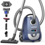 Aspiron Canister Vacuum, 1600W/40KPA Canister Bagged Vacuum, 4QT Dust Bag, H13 HEPA Filter, 5 Tools, Pet-Friendly,Variable Power Control,for Carpets, Hardwood Floors, Stairs, Pet Hair, Household