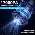 Portable Cordless Car Vacuum Cleaner,Mini Handheld Vacuum Cordless for Car,With Battery Level and Gear Display,High Power Suction of 17000PA,Large Battery Capacity and Supports Fast Charging