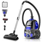 PKUYIE Canister Vacuum Cleaner, 40Kpa 1600W Cyclon Power Bagless Canister Vacuum Cleaners for Home, 3.7QT Large Dust Cup, Lightweight Vac for Hard Floors, Carpets, Pet Hair, Blue