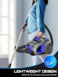 PKUYIE Canister Vacuum Cleaner, 40Kpa 1600W Cyclon Power Bagless Canister Vacuum Cleaners for Home, 3.7QT Large Dust Cup, Lightweight Vac for Hard Floors, Carpets, Pet Hair, Blue