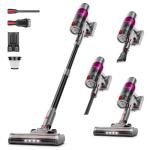 Clinkal Cordless Vacuum Cleaner - 40KPA Powerful Suction Cordless Stick Vacuum Cleaners for Home, Anti-Tangle Brush, Portable, 6-in-1 Rechargeable Vacuum for Pet Hair/Carpet/Hard Floor(Purple)
