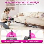 Clinkal Cordless Vacuum Cleaner - 40KPA Powerful Suction Cordless Stick Vacuum Cleaners for Home, Anti-Tangle Brush, Portable, 6-in-1 Rechargeable Vacuum for Pet Hair/Carpet/Hard Floor(Purple)