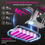 Clinkal Cordless Vacuum Cleaner - 40KPA Powerful Suction Cordless Stick Vacuum Cleaners for Home, Anti-Tangle Brush, Portable, 6-in-1 Rechargeable Vacuum for Pet Hair/Carpet/Hard Floor(Purple)