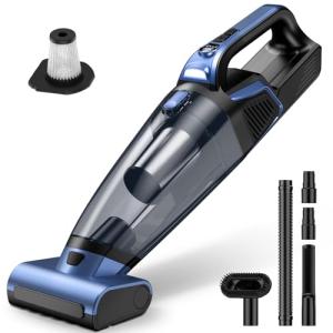 Pet Hair Handheld Vacuum Cordless: 20000PA High Power Car Vacuum with Motorized Brush and LED Light, Rechargeable Hand Held Vacuum Cleaner with Reusable Filter for Car, Home, Office & Pet, Blue
