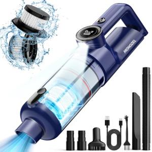 MONOZEL Handheld Vacuum Cordless - Car Vacuum Cleaner with Brushless Motor, 15kPa Powerful Suction Vacuum with LED Light, Type C Port, 2 Fliters, Portable Hand Vacuum for Home, Pet and Car