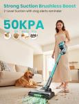 Dzaki Cordless Vacuum Cleaner, Stick Vacuum with Smart LED Display, 50KPA 55Mins Vacuum Cleaners for Home, Powerful Suction, Anti-Tangled Lightweight Rechargeable Vac for Pet Hair, Carpet (Turquoise)