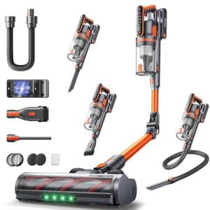 Cordless Vacuum Cleaner, 650W/55Kpa/70Mins Stick Vacuum Cleaners for Home with 180° Foldable Wand &3.3Ft Hose, Touch Screen AUTO-Mode, Wall Mount Charging, Fragrance, Vacuum for Floor/Carpet/Pet Hair