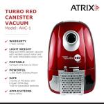 Atrix Turbo Red AHC-1 HEPA Canister Vacuum Cleaner – Powerful 1,400W Variable Speed Motor, Lightweight 6-Quart Bag Design, 3-Stage Filtration, Telescopic Wand, Full Bag Indicator & Accessory Kit