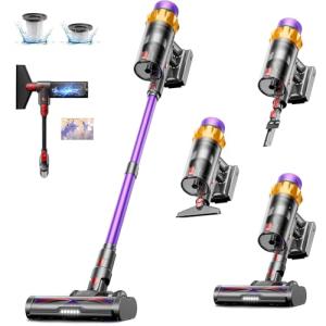 Cordless Vacuum Cleaner, 650W 55KPA 70 Mins Vacuum Cleaners for Home, Self-Standing Cordless Vacuum with Charging Dock Station, LED Display, Upgraded Anti-Tangle Stick Vacuum for Pet Hair/Carpet/Floor