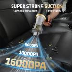 JIXINMIYUE Cordless Car Vacuum Cleaner: Handheld Vacuum with 16000Pa Strong Suction, Brushless Motor & HEPA Filter, 7-in-1 Cleaning Kit, Type-C Charging for Home Office Car Pet