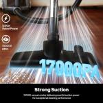 Aircliff Piwosa Canister Vacuum Cleaner, 17KPA Suction Vac for Carpets/Hard Floors, Lightweight Bagless Canister Vacuum with HEPA, 2 Motor System, and 3 Cleaning Tools (Black)