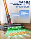 Zynet S8 Cordless Vacuum Cleaner, 500W/45KPA/40Mins Lightweight Stick Vacuum for Home, LED Display and Green Headlights, 6-Stages Filtration, Self-Standing Vacuum for Hard Floor, Carpet and Pet Hair