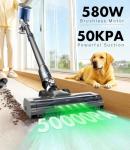 Cordless Vacuum Cleaner, 580W/50Kpa/50Mins Stick Vacuum for Home, LED Touch Screen, Anti-Tangle, Wall Mount Charging Lightweight Rechargeable Vacuum for Carpet Pet Hair Hardwood Floor Blue