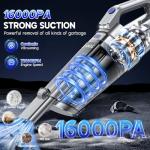 JONYJ Handheld Vacuum Cordless, 16000PA Strong Suction Hand Held Car Vacuum Cleaner, Portable Hand Vacuum Rechargeable with Multi-Nozzles & LED Light for Home, Car, Office, Pets