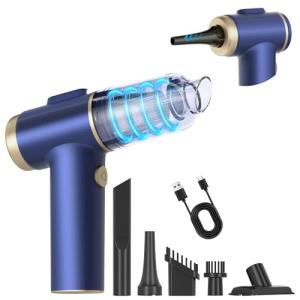Handheld Car Vacuum Cleaner, 2-in-1 Portable Mini Car Vacuum Cleaner,16000Pa High Power & Air Duster, Handheld Vacuum Cordless with LED Light and Multi-Nozzles for Car,Home,Office,Pet(Blue)