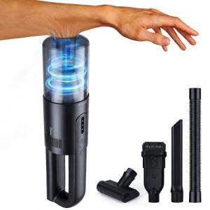 VIPDIGI Handheld Vacuum Cordless, 5-in-1 Car Vacuum Portable Cordless 30 Mins Rapid Rechargeable Hand Vacuum Brushless Motor 19000Pa Strong Suction, Dust Busters for Car Home with 4 Nozzles, Black