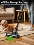 Cordless Vacuum Cleaner, 46Kpa/55 Mins Vacuum Cleaners for Home, Self-Standing Stick Vacuum with Rechargeable Dock,LED Display & Anti-Tangle,Lightweight Vacuum for Carpet,Floor (Pure Black)