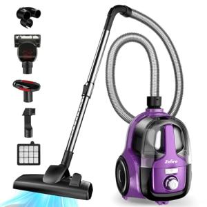 Zefiro Canister Vacuum Cleaner, Bagless Canister Vacuum for Home, Powerful Suction, Auto Cord Rewind, HEPA Filter, Corded Vacuum for Hard Floors, Carpet, Apartment/Rental Friendly(Purple&Gray)