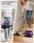Zefiro Canister Vacuum Cleaner, Bagless Canister Vacuum for Home, Powerful Suction, Auto Cord Rewind, HEPA Filter, Corded Vacuum for Hard Floors, Carpet, Apartment/Rental Friendly(Purple&Gray)