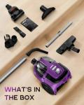 Zefiro Canister Vacuum Cleaner, Bagless Canister Vacuum for Home, Powerful Suction, Auto Cord Rewind, HEPA Filter, Corded Vacuum for Hard Floors, Carpet, Apartment/Rental Friendly(Purple&Gray)
