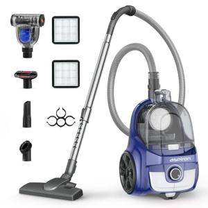Aspiron Canister Vacuum, Upgraded 1600W Bagless Canister Vacuum Cleaner, Auto Cord Rewind, H13 HEPA Filter, 4Qt Large Capacity, 5 Tools for Hard Floors, Carpet, Pet, Upholstery, Tiles, Azure