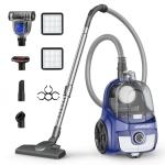 Aspiron Canister Vacuum, Upgraded 1600W Bagless Canister Vacuum Cleaner, Auto Cord Rewind, H13 HEPA Filter, 4Qt Large Capacity, 5 Tools for Hard Floors, Carpet, Pet, Upholstery, Tiles, Azure