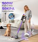 Cordless Vacuum Cleaner, 500W 50KPA 60Mins Vacuum Cleaners for Home, Self-Standing Stick Vacuums with LED Display, Anti-Tangle, Lightweight, Rechargeable Wireless Vacumm for Pet Hair Carpet Floor