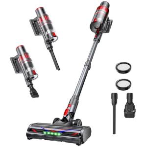 ToyMade Cordless Vacuum Cleaner, 600W/50KPA, Stick Vacuum with Rechargeable Design, Up to 60 Minutes, Powerful Suction, Lightweight, Vacuum Cleaner for Home/Pet Hair/Carpet/Hard Floor, Grey