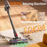 ToyMade Cordless Vacuum Cleaner, 600W/50KPA, Stick Vacuum with Rechargeable Design, Up to 60 Minutes, Powerful Suction, Lightweight, Vacuum Cleaner for Home/Pet Hair/Carpet/Hard Floor, Grey